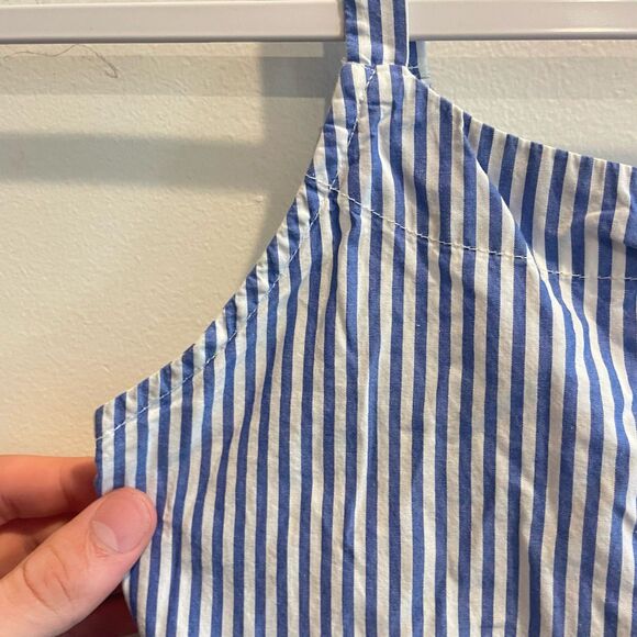 Crewcuts Girls Blue Striped Sundress Size 10 Button Front Pockets Smocked Waist - Picture 2 of 11